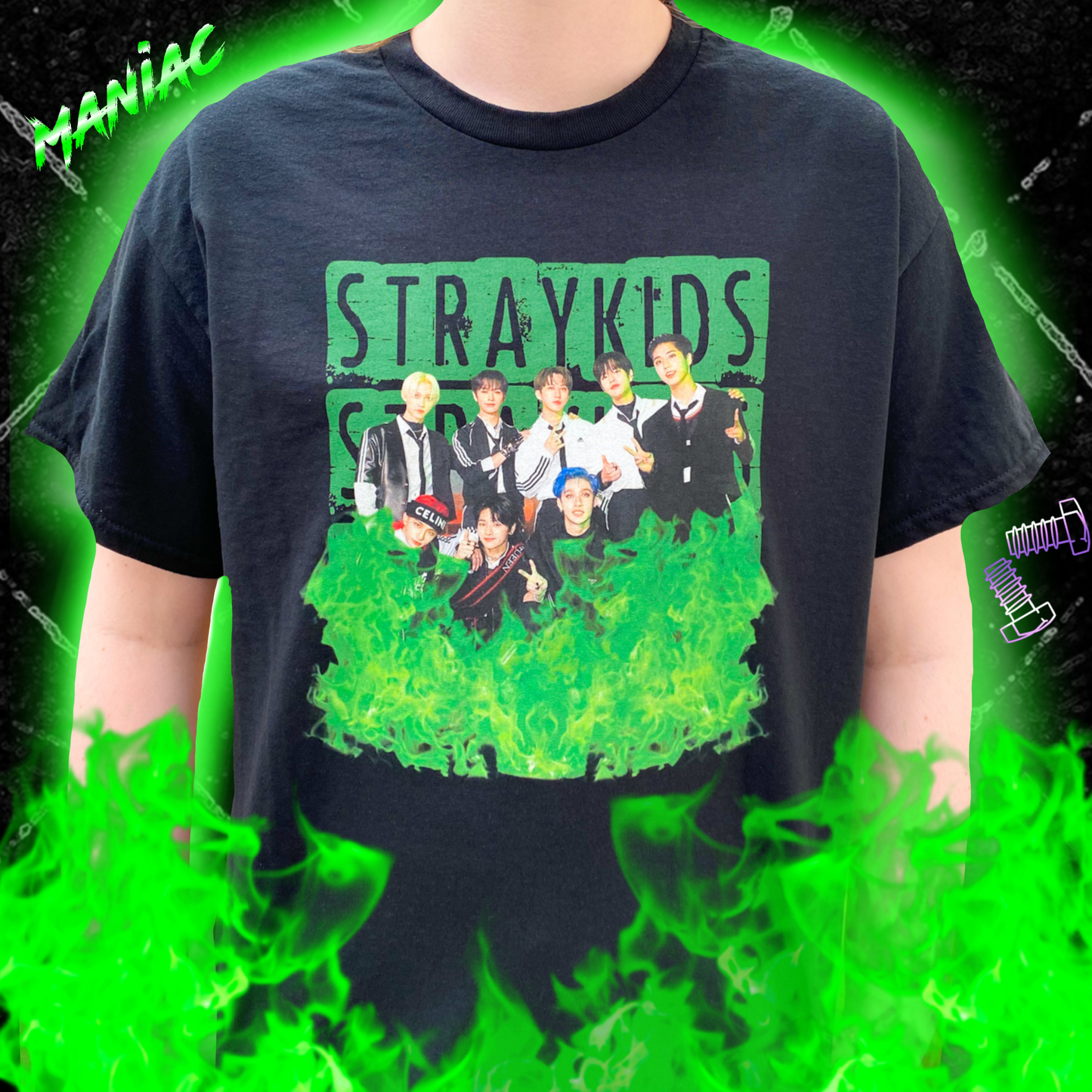Green Fire Printed T-Shirts