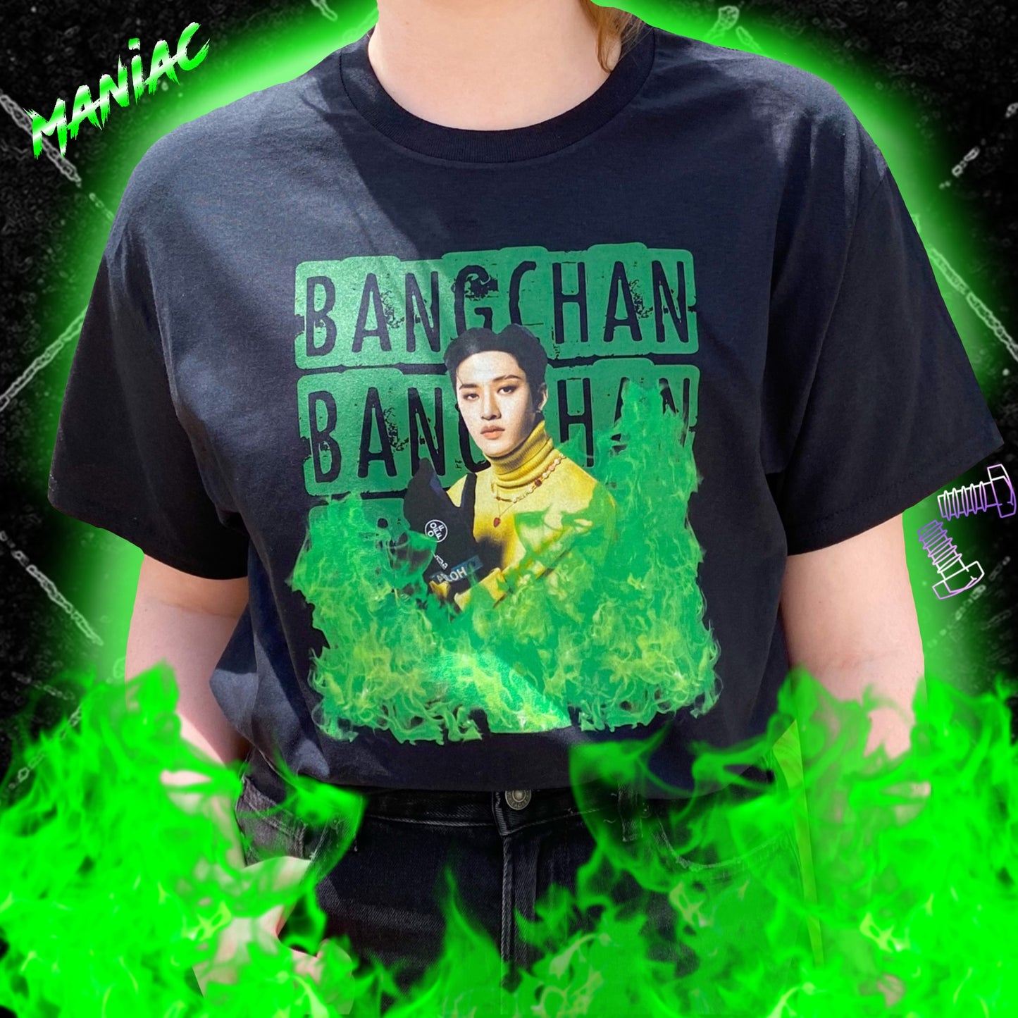 Green Fire Printed T-Shirts
