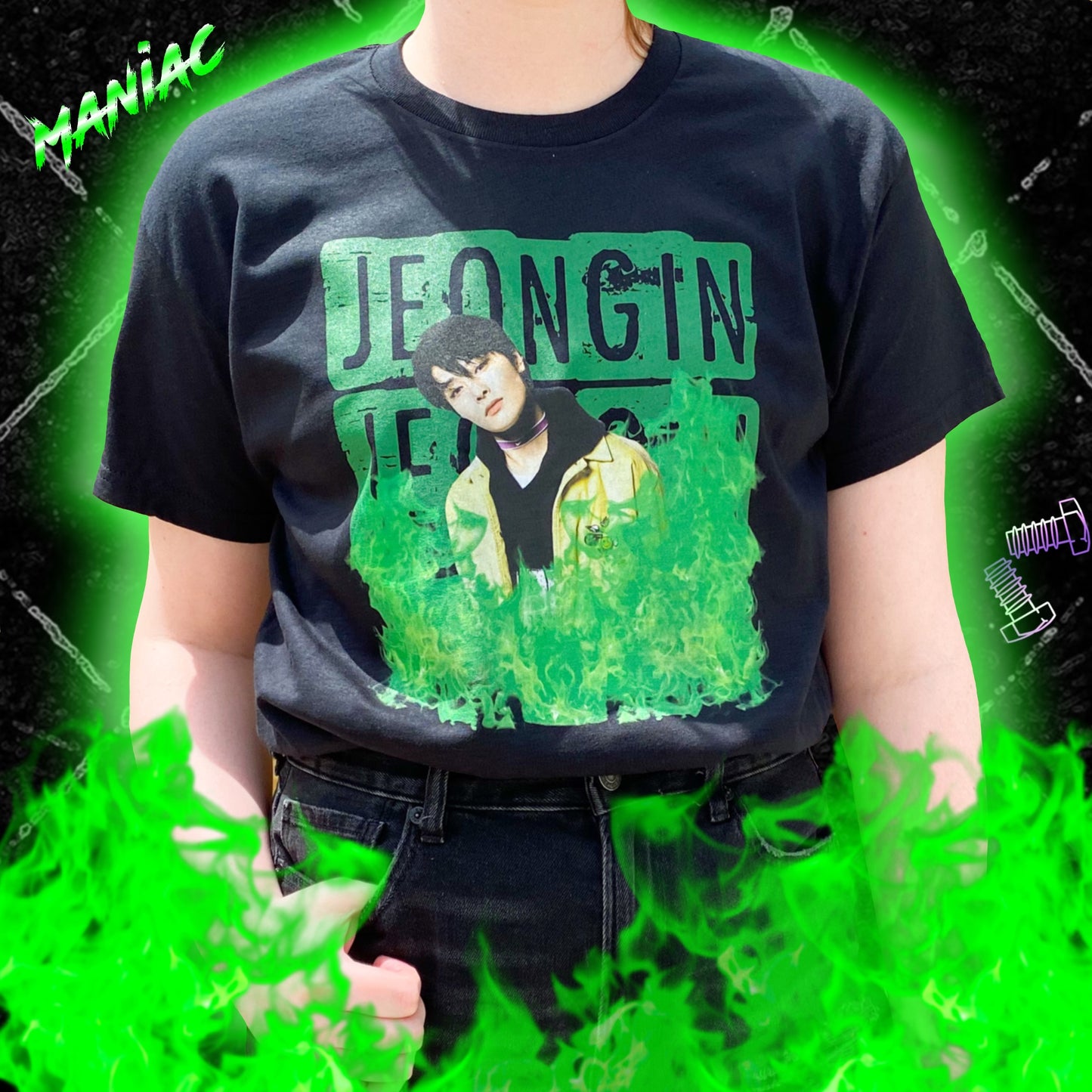 Green Fire Printed T-Shirts