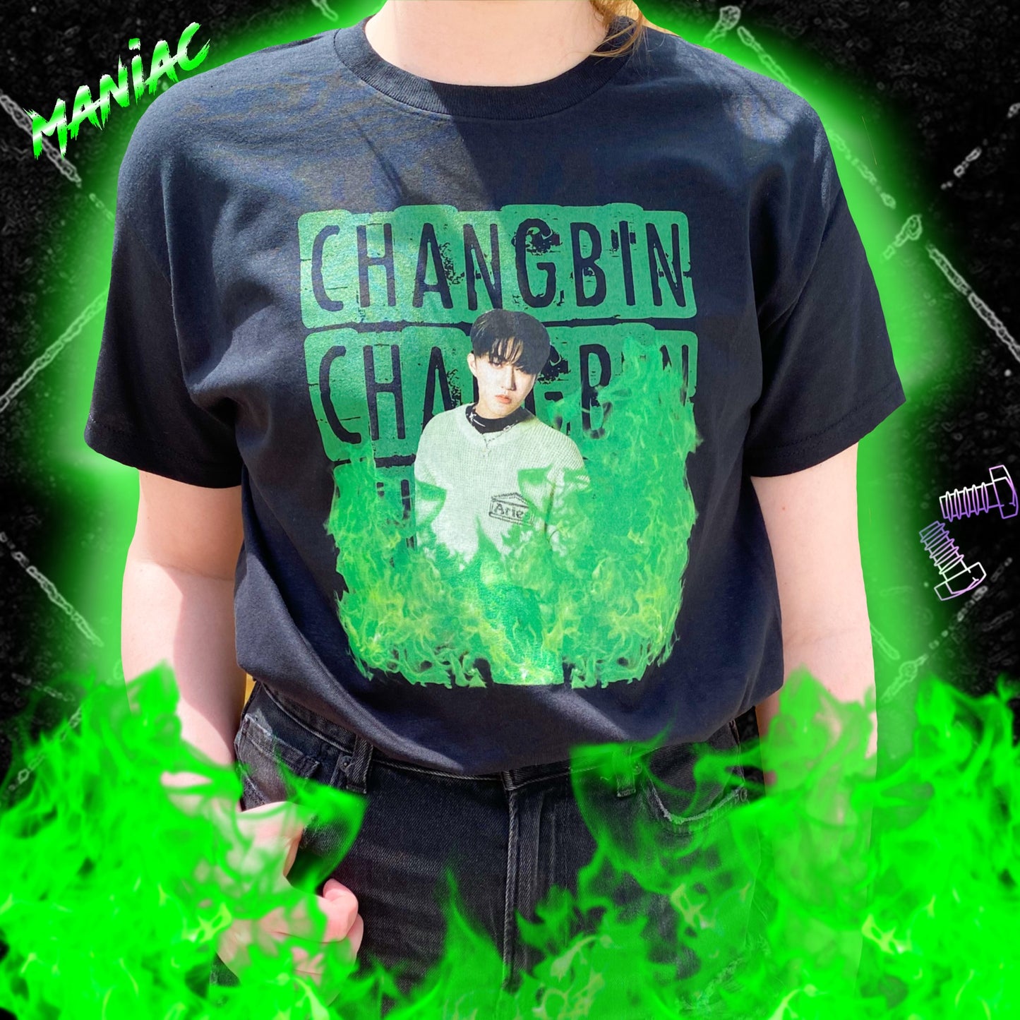 Green Fire Printed T-Shirts