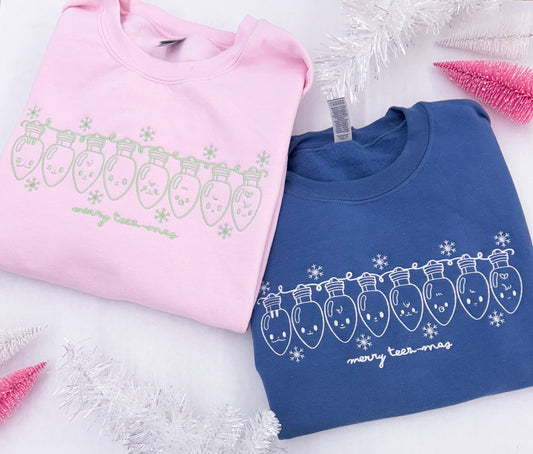 Teez-mas Lights Embroidered Crewneck Sweatshirt and Tshirt