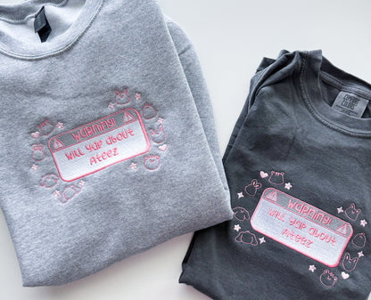 Warning: Will Yap About Ateez Embroidered Crewneck Sweatshirt and Tshirt
