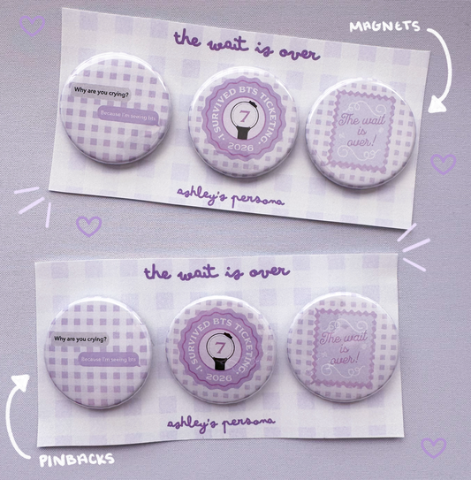 The Wait is Over Pinback Button or Magnet Set of 3